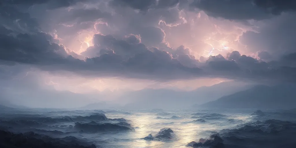 Image similar to a storm, highly detailed oil painting, Jessica Rossier, Studio Ghibli, digital art, octane render, beautiful composition, trending on artstation, masterpiece