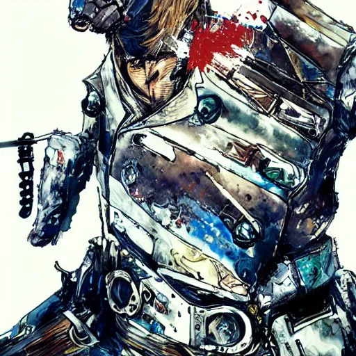 Image similar to a portrait of Arthur Morgan from Red Dead Redemption as a cyborg riding a cyborg horse, art by Yoji Shinkawa