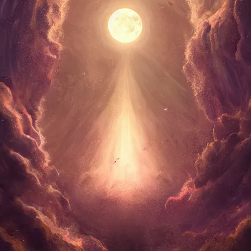 Image similar to elevator to the moon, dreamscape, dramatic lighting, fantasy art illustration, trending on artstation, Aetherpunk