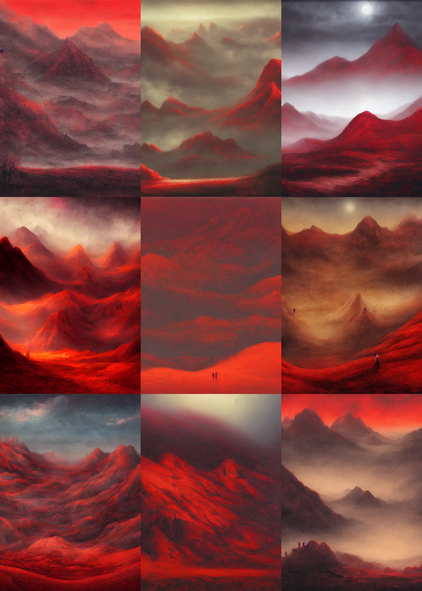 Prompt: landscape with red mountains, by seb mckinnon