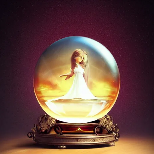 Image similar to crystal ball on a wood stand with a beautiful dreamscape inside, studio product photography, super highly detailed, professional digital painting, artstation, concept art, smooth, sharp focus, extreme illustration, unreal engine 5, photorealism, beautiful, cinematic, art by artgerm and rutkowski and alphonse mucha and loish and wlop