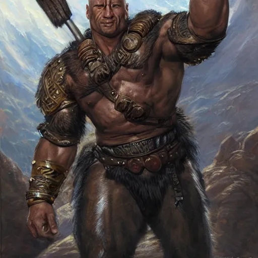 Image similar to Dwayne Johnson as a fantasy D&D berserker, portrait art by Donato Giancola and James Gurney, digital art, trending on artstation