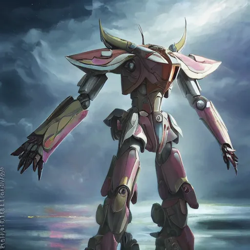 Image similar to futuristic nymphaea mecha waterlily upper body, sepals forming helmet, floral details, nymphaea, 8 k hd resolution, barbatos gundam with floral inlay, mecha box art, star wars, makoto kobayashi, frank gehry, raymond swanland