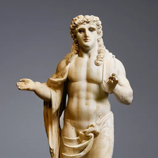 Prompt: greek marble statue of a nekomimi prophet wearing clothes, masterwork sculpture