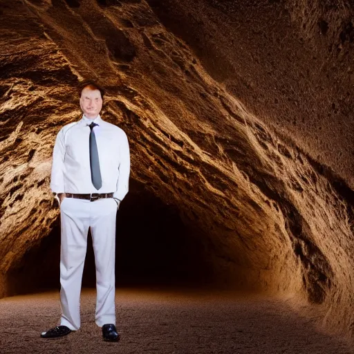 Image similar to rich businessman holding inside dark cave