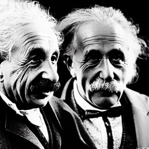 Image similar to vintage photo of Einstein and Thomas Edison fighting