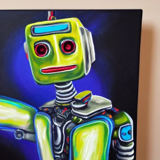 Prompt: a robot painter, painting on a canvas