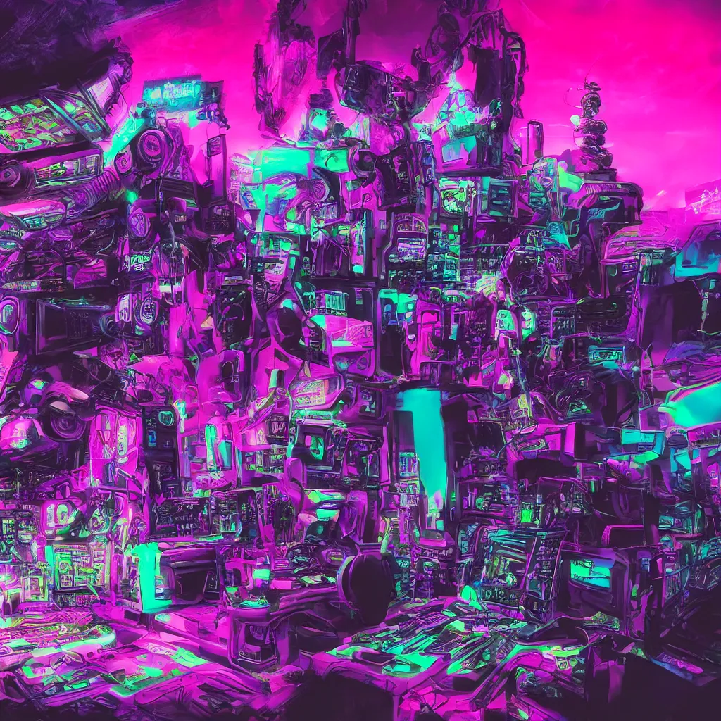 Image similar to a realistic detailed studio portrait photo of a monster, vaporwave synthwave cyberpunk psychedelic