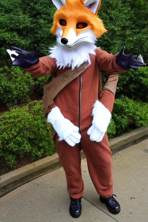 Image similar to an anthropomorphic fox, fursuit!!!!, cosplay