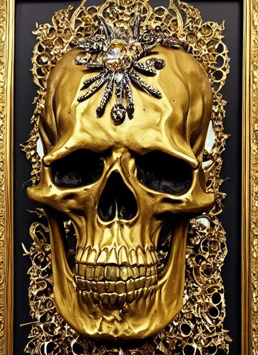 Image similar to rubens ornate gothic gold skull painting covered in jewels