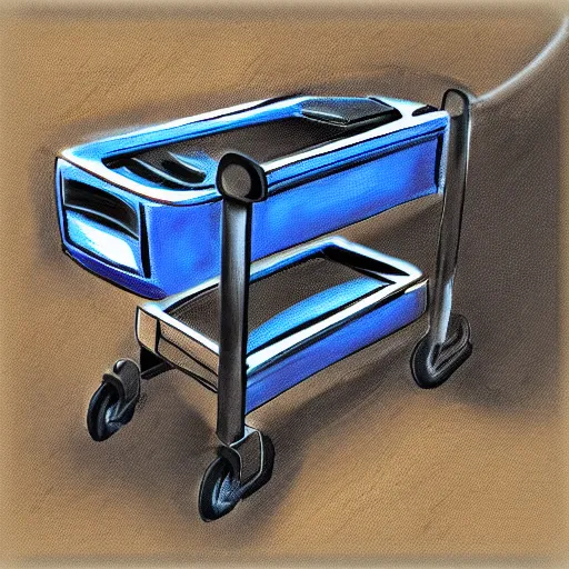 Prompt: digital painting of a computer smart cart