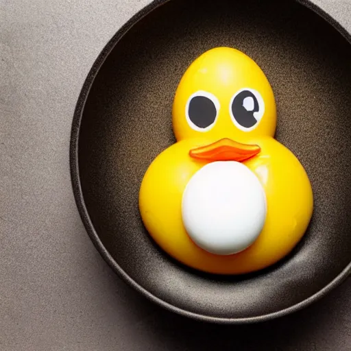 Image similar to an egg in a fry pan looking like a rubber duck