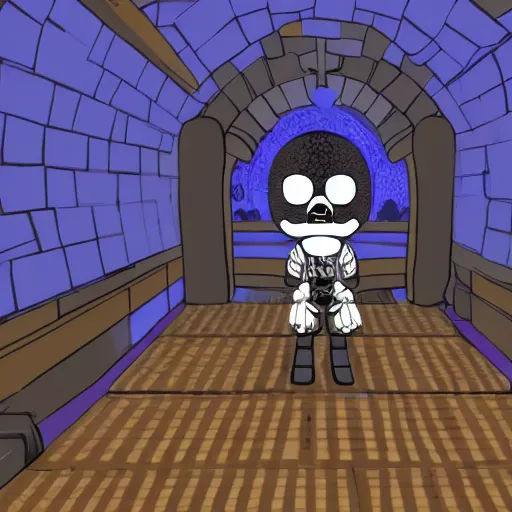 Prompt: sans from Undertale inside of his castle, interior view