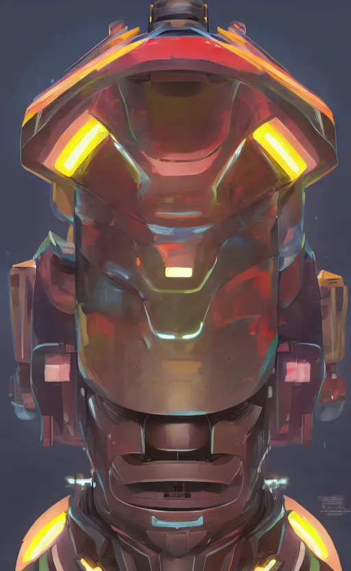 Image similar to upper half portrait of colourful army mecha robot, art by hsiao - ron cheng, highly detailed, digital painting, concept art, illustration, smooth sharp focus, intricate, symmetry, artstation,