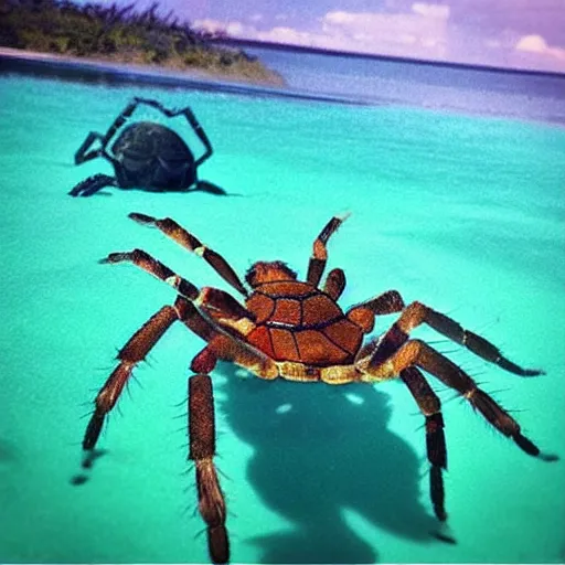 Image similar to “giant spider fight against giant turtle in the middle of the sea”