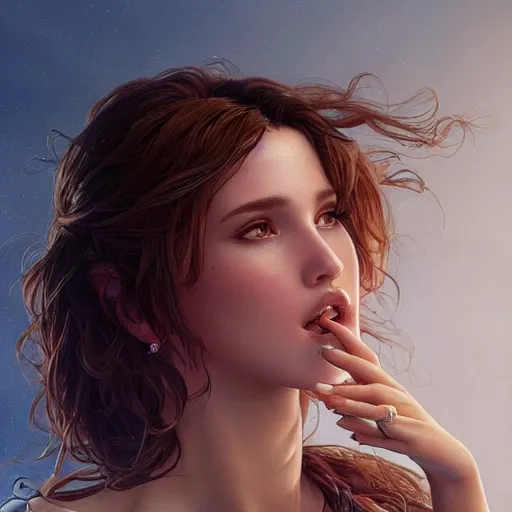 Prompt: ultra realistic illustration, bella thorne blowing a kiss, intricate, elegant, highly detailed, digital painting, artstation, concept art, smooth, sharp focus, illustration, art by artgerm and greg rutkowski and alphonse mucha