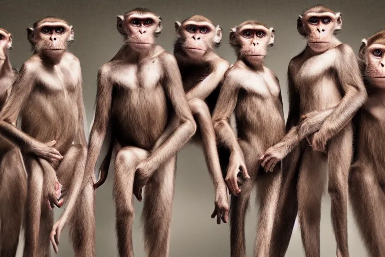 Image similar to Contamporary art fashion photography of ultra mega super hyper realistic detailed group of ultra mega super hyper realistic detailed monkey's in detailed colourful sport suits . Photo shot from 30m distance on ultra mega super hyper Leica Q2 Camera, Rendered by DaVinci Resolve