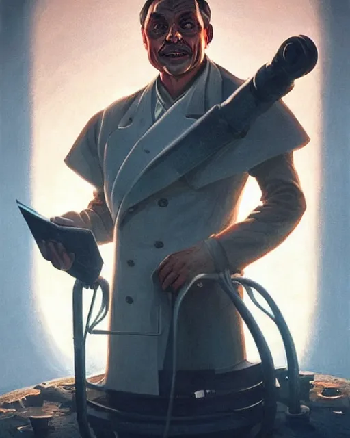 Prompt: viktor orban as a scientist. 1 9 8 0 s dystopian soviet russia, propaganda screens. unreal engine, fantasy art by jesper ejsing. faithfully depicted facial expression, perfect anatomy global illumination, radiant light, detailed and intricate environment