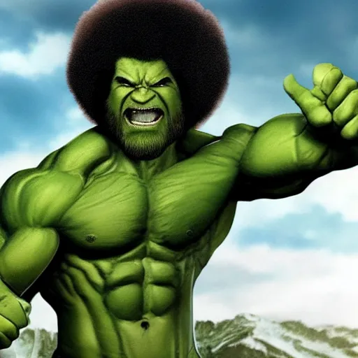 Image similar to photomanipulation of BOB ROSS as hulk, marvel