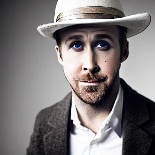 Image similar to closeup portrait of ryan gosling dressed as a goose, duck bill, feather suit, natural light, sharp, detailed face, magazine, press, photo, steve mccurry, david lazar, canon, nikon, focus