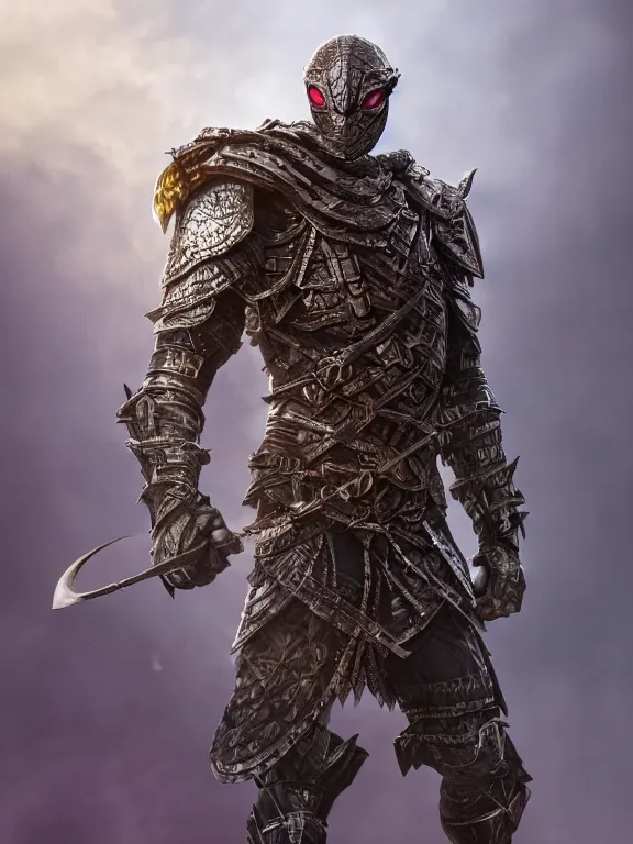 Prompt: full body frontview portrait of a warrior in spider armour, d & d character design, designed in blender, 8 k hd, octane render, intricate and highly detailed, coloured with lots of colour, pose, fantasy, sharp focus,