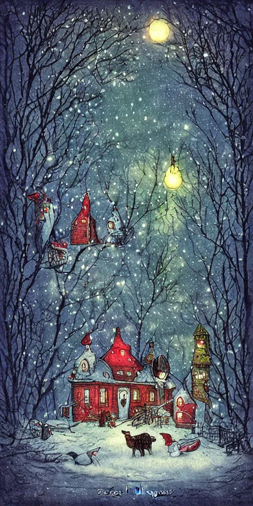 Prompt: a christmas card scene by alexander jansson