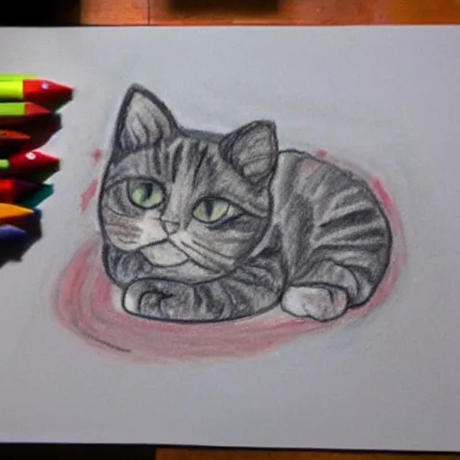 Image similar to crayon drawing of a cat bleeding out, drawn by a 6 year old