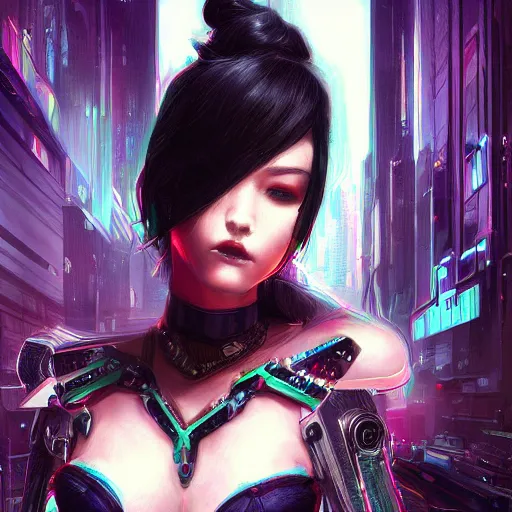 Image similar to teen elf, cyberpunk, black hair, gorgeous, amazing, elegant, intricate, highly detailed, digital painting, artstation, concept art, sharp focus, illustration, art by ross tran