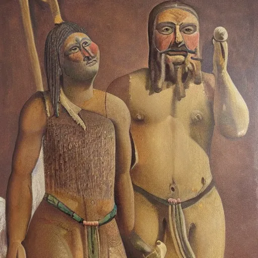 Image similar to a highly detailed oil painting of chalcolithic man and woman, ancient european, bell beaker people of the chalcolithic and early bronze age atlantic