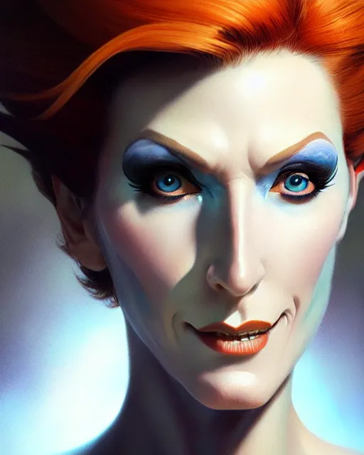 Image similar to moira from overwatch, character portrait, portrait, close up, highly detailed, intricate detail, amazing detail, sharp focus, vintage fantasy art, vintage sci - fi art, radiant light, caustics, by boris vallejo