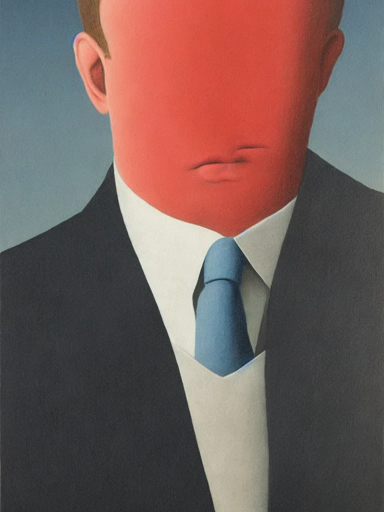 Image similar to portrait of man in a suit that has cloud instead of head by rene magritte, detailed painting, hd, hq, high resolution, high detail, 4 k, 8 k