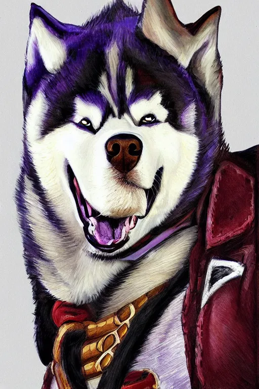 Prompt: a portrait painting of a husky in cowboy costume in the style of anime, a fistful of dollars, character design, humanoid, personify, anthropomorphic