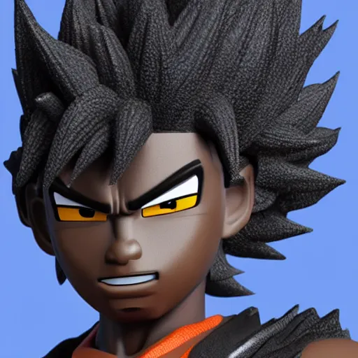 Image similar to black goku, highly detailed, ultra highly detailed, 3 d rendered, precise quality, trending