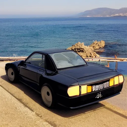 Image similar to bosozoku car in front of the Mediterranean coast