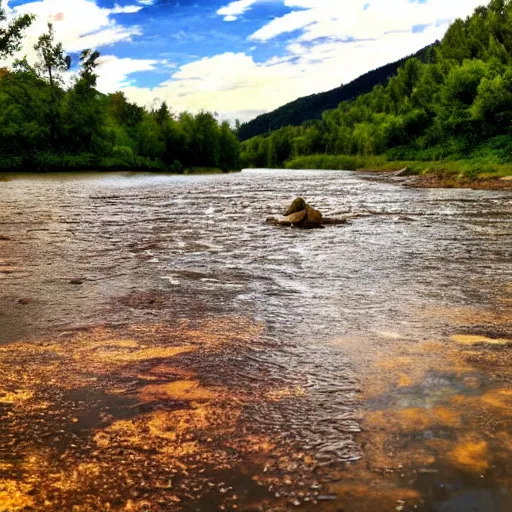 Image similar to landscape, river made of hot tea