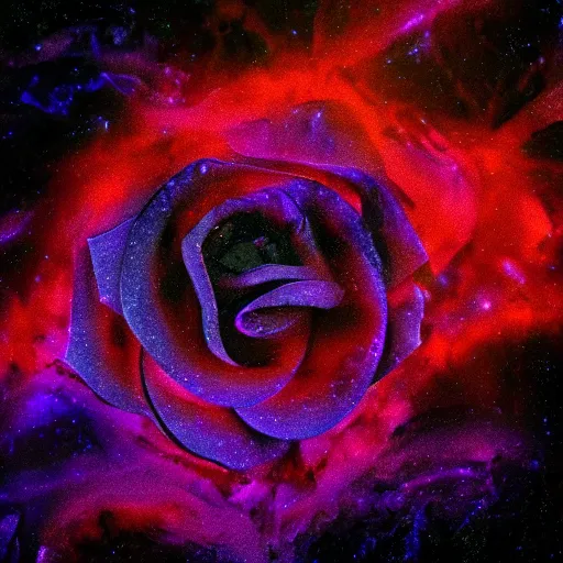 Image similar to lsd hallucination based on award - winning macro of a beautiful black rose made of molten magma and nebulae on black background by harold davis, highly detailed, inner glow, trending on deviantart, artstation and flickr, nasa space photography, national geographic