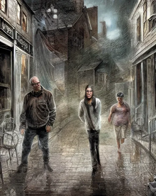 Image similar to concept illustration from the'0 0 s supernatural thriller'old as the water ', a high quality high detail painting by david mattingly and samuel araya and tony diterlizzi, hd 4 k 8 k, realistic hyperdetailed scene painting, photorealistic lighting, urban horror aesthetic, composition and scene layout inspired by gregory crewdson and brendon burton.