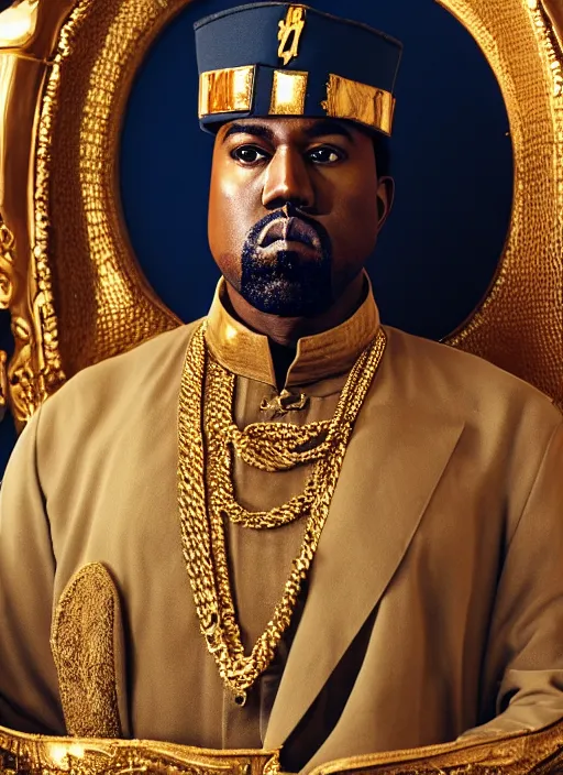 Image similar to kanye west as muammar kadhafi and emperor napoleon, splash art, movie still, detailed face, cinematic lighting, dramatic, octane render, long lens, shallow depth of field, bokeh, anamorphic lens flare, 8 k, hyper detailed, 3 5 mm film grain