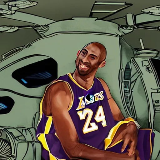 Prompt: A picture of Kobe Bryant sitting in the cockpit of a helicopter and holding a giant marijuana joint, digital art, hyper realistic, sharp