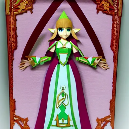 Image similar to a paper model of princess zelda, paper modeling art.