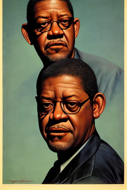 Prompt: forest whitaker by gil elvgren and norman rockwell and rob gonsalves and hajime sorayama, hyperrealistic, high detail, ultra detailed, highly detailed face, ruffled fabric