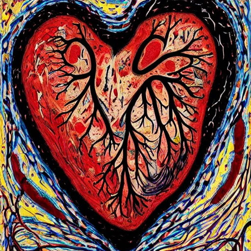 Prompt: anatomically correct! human heart, real heart, anatomic, painting by jackson pollock