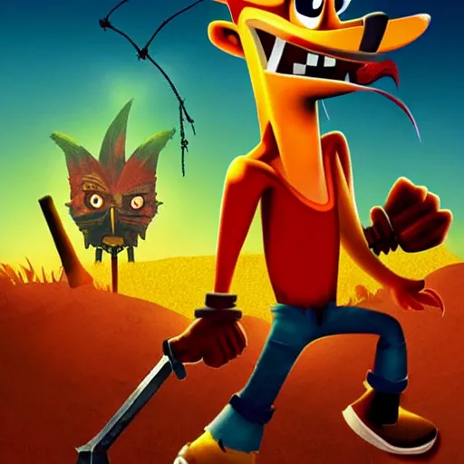 Image similar to crash bandicoot the vampire slayer, movie poster, grimdark, dystopian, hollywood, dark colours, orange