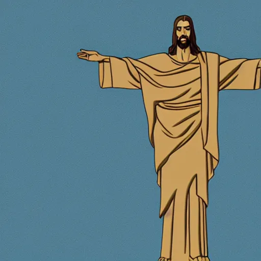 Image similar to Christ the Redeemer smiling, animation, anime, cartoon, concept art