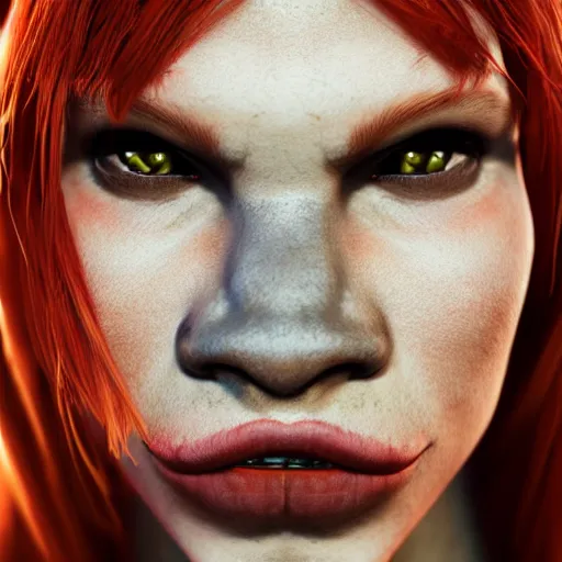 Image similar to beautiful redhead girl orc, clash royal style characters, unreal engine 5, octane render, detailed, cinematografic, cinema 4 d