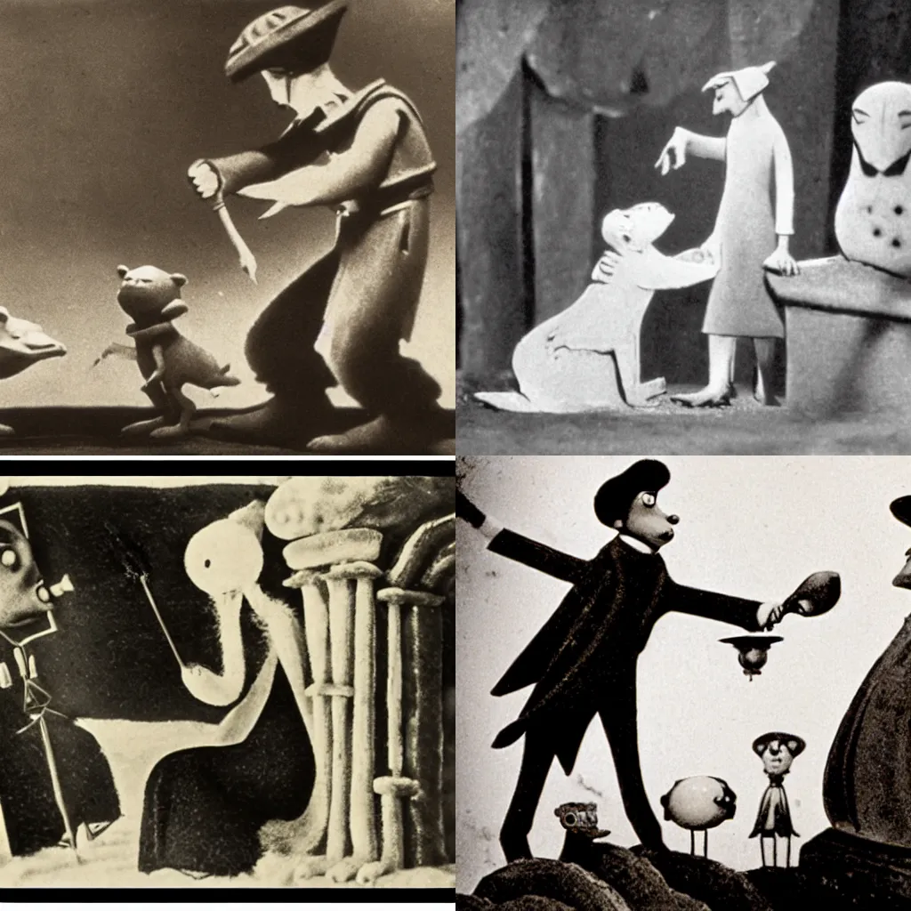 Prompt: still from The Baron's Lament, Laika, stop-motion film (1924)