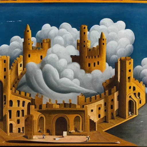 Image similar to by candido portinari riotous. a beautiful installation art of a castle in the clouds.