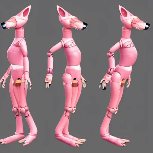 Image similar to digital art trending on artstation, pixiv, of a pink robotic fox, character fursona furry fandom anthropomorphic reference sheet