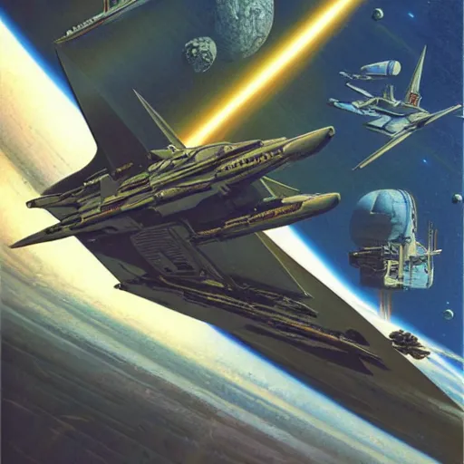 Image similar to science - fiction novel cover art by peter elson, syd mead, detailed, cinematic,