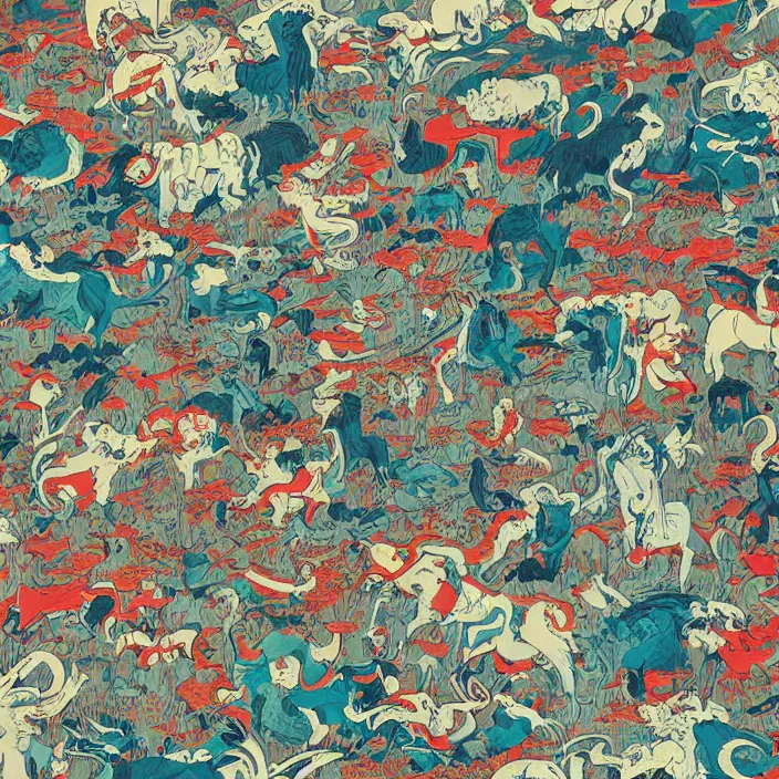 Image similar to samurai farm, by james jean